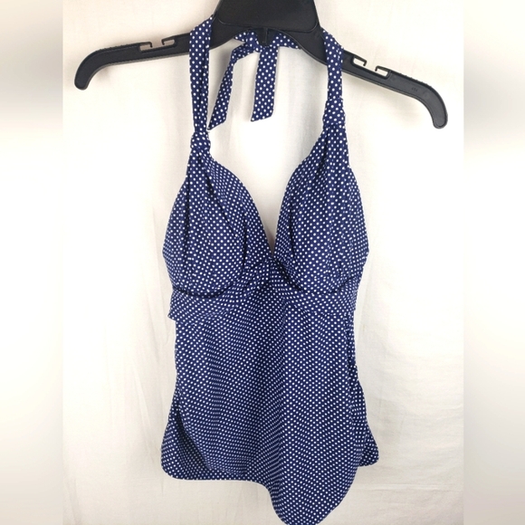 Seraphine Maternity Navy Polka Dot Halter Swimsuit Top Sz S - Picture 1 of 5